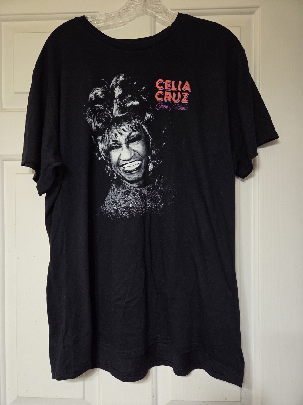 Celia Cruz Graphic Tee - Black with Pink/Orange Logo